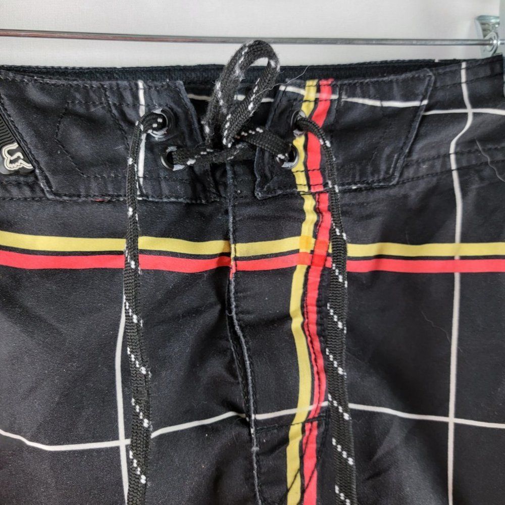 Fox Racing Shorts Mens 38 Black Yellow Swim Trunks Board Surf Drawstring Pocket - Picture 3 of 7